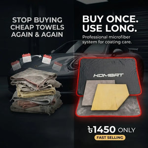 Rocket Science Alliance KOMBAT Coating Care Kit microfiber towel, soft and absorbent cleaning cloth for car detailing.
