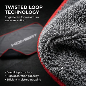 KOMBAT Twisted Loop Car Drying Towel microfiber towel, 16x24 inches, high water absorption, fast one-pass drying, scratch-free finish