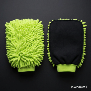 KOMBAT Chenille Microfiber Car Wash Mitt shown from front and back, single side, soft microfiber material for gentle vehicle cleaning