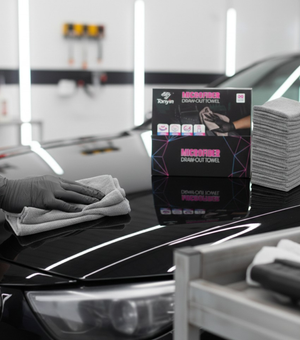 Rocket Science Alliance ceramic coating buffing towel, laser cut seamless design, ideal for spot remover polishing and detailing.