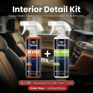 Interior Clean & Shine Kit by Rocket Science Alliance with Revive Cleaner and Pro Shield for vehicle interior cleaning and protection.