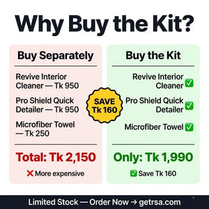 Rocket Science Alliance interior detailing kit with cleaner, detailer, and microfiber towel for car interior cleaning.