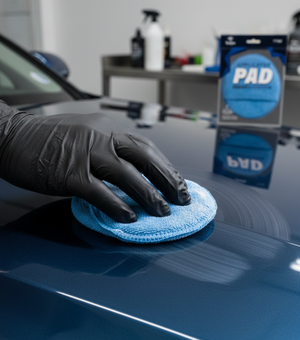 Rocket Science Alliance Microfiber Applicator Pad TT18A for applying wax or polish, soft, reusable, and ideal for detailed car detailing.