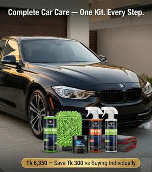 Rocket Science Alliance Wash, Wax & Deep Dry Car Care Kit with bottles and applicators for complete vehicle cleaning and detailing.