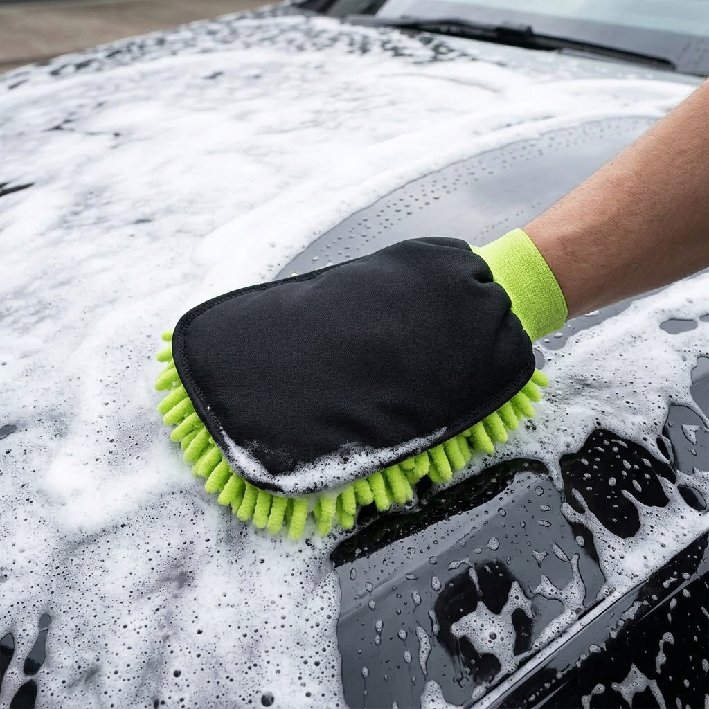KOMBAT Chenille Microfiber Wash Mitt for car cleaning, single side, soft microfiber material for gentle vehicle washing.