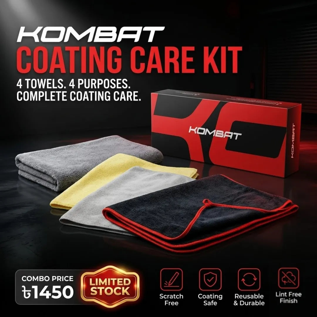 Rocket Science Alliance KOMBAT Coating Care Kit microfiber towel used for applying and polishing automotive coatings.