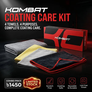 Rocket Science Alliance KOMBAT Coating Care Kit microfiber towel used for applying and polishing automotive coatings.