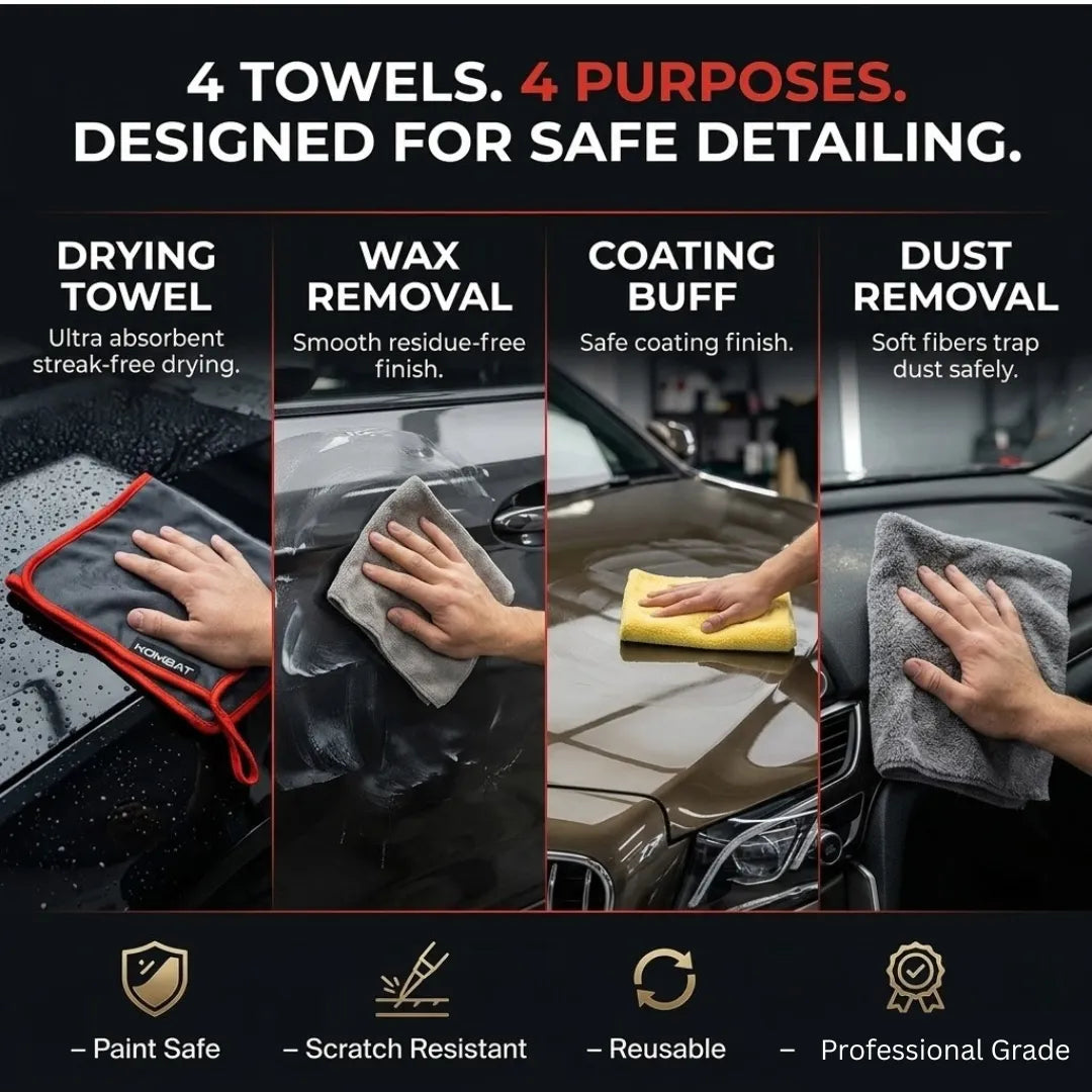 Rocket Science Alliance KOMBAT Coating Care Kit microfiber towel for cleaning and detailing vehicles, soft and highly absorbent.
