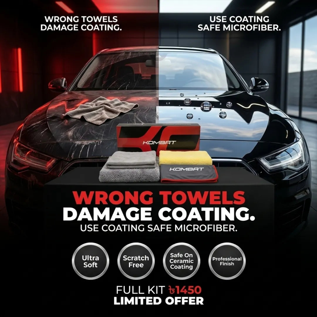 Rocket Science Alliance KOMBAT Coating Care Kit microfiber towel for cleaning and maintaining vehicle coatings, soft and highly absorbent.