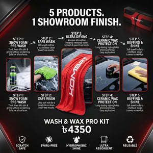 Rocket Science Alliance Wash & Wax Pro Kit with car cleaning supplies and applicators for a professional shine and protection