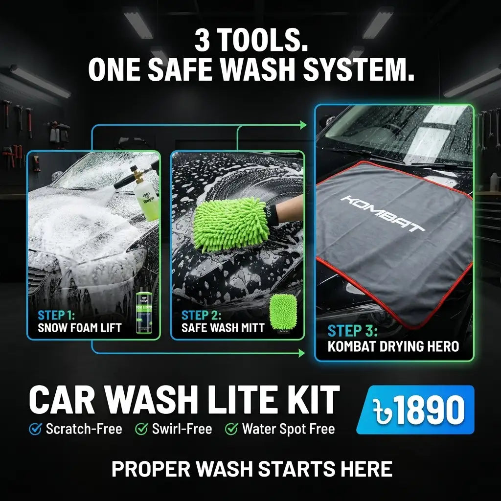 Rocket Science Alliance Car Wash Lite Kit bundle with snow foam, wash mitt, and drying towel for easy vehicle cleaning.