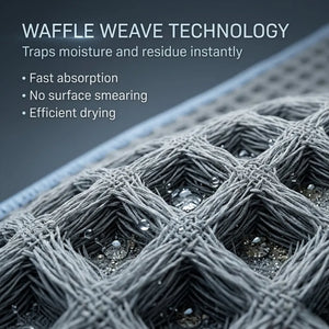 KOMBAT waffle microfiber glass cleaning towel, 16x24 inches, lint-free and streak-free for crystal clear window and windshield cleaning