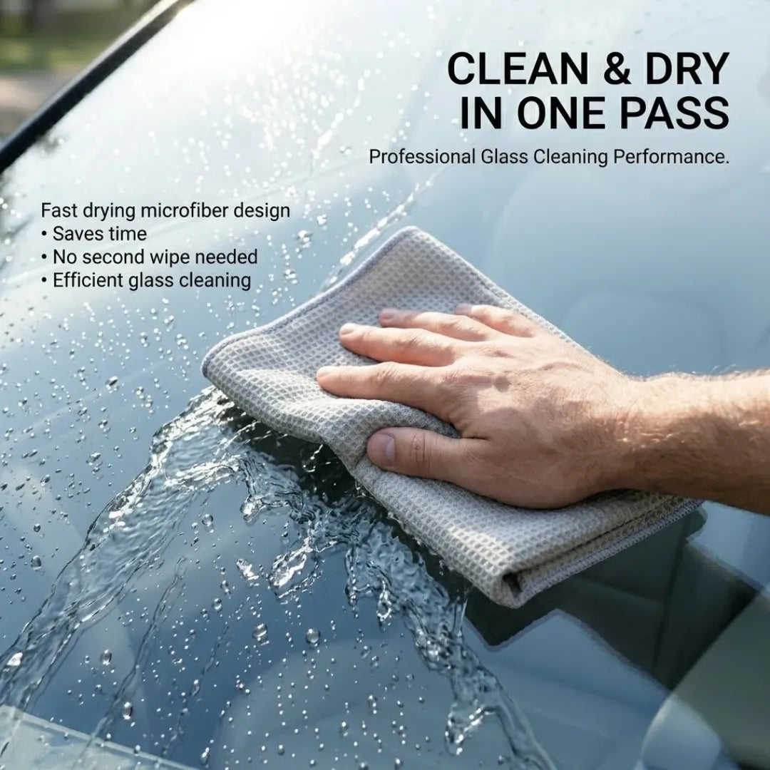 KOMBAT waffle microfiber glass cleaning towel, 16x24 inches, lint-free and streak-free for crystal clear window and windshield cleaning.