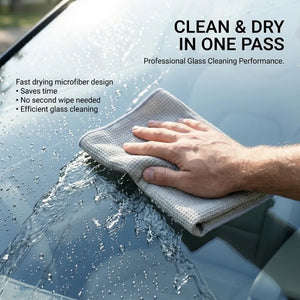 KOMBAT waffle microfiber glass cleaning towel, 16x24 inches, lint-free and streak-free for crystal clear window and windshield cleaning.