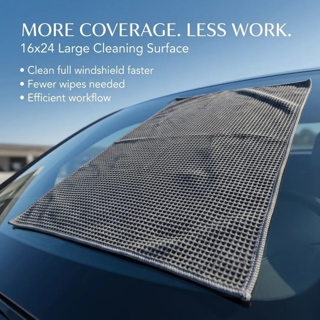 KOMBAT waffle glass clean microfiber towel, 16x24 inches, lint-free, streak-free window and windshield cleaning cloth.