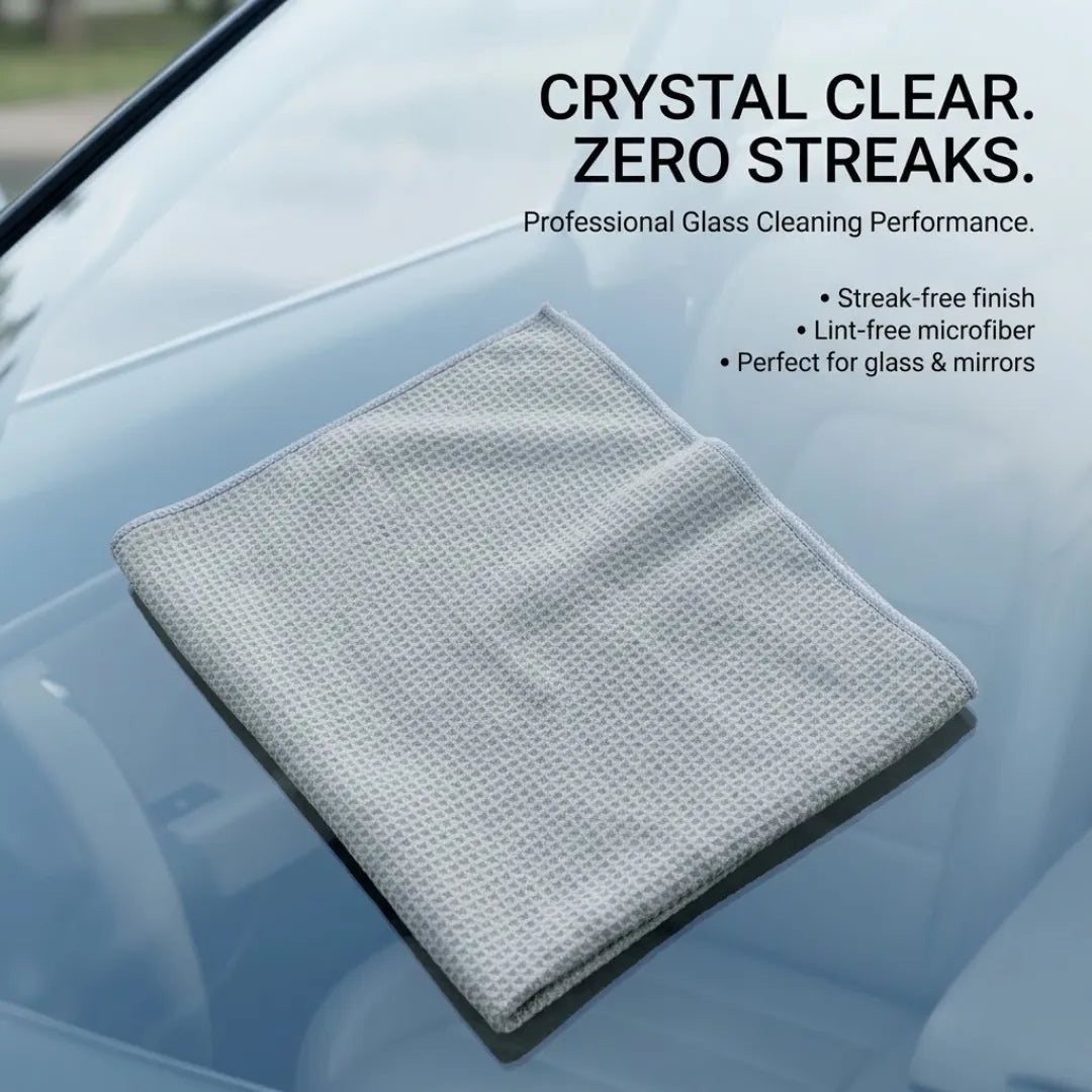 KOMBAT microfiber waffle glass cleaning towel, 16x24 inches, lint-free and streak-free for crystal clear windows and windshields.