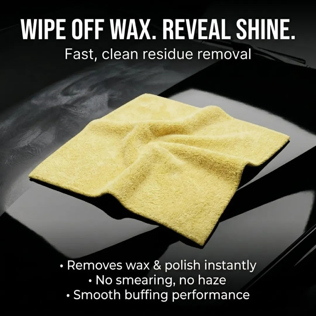 KOMBAT microfiber wax removal towel, 16x16 inches, lint-free and scratch-safe for fast compound and polish removal.