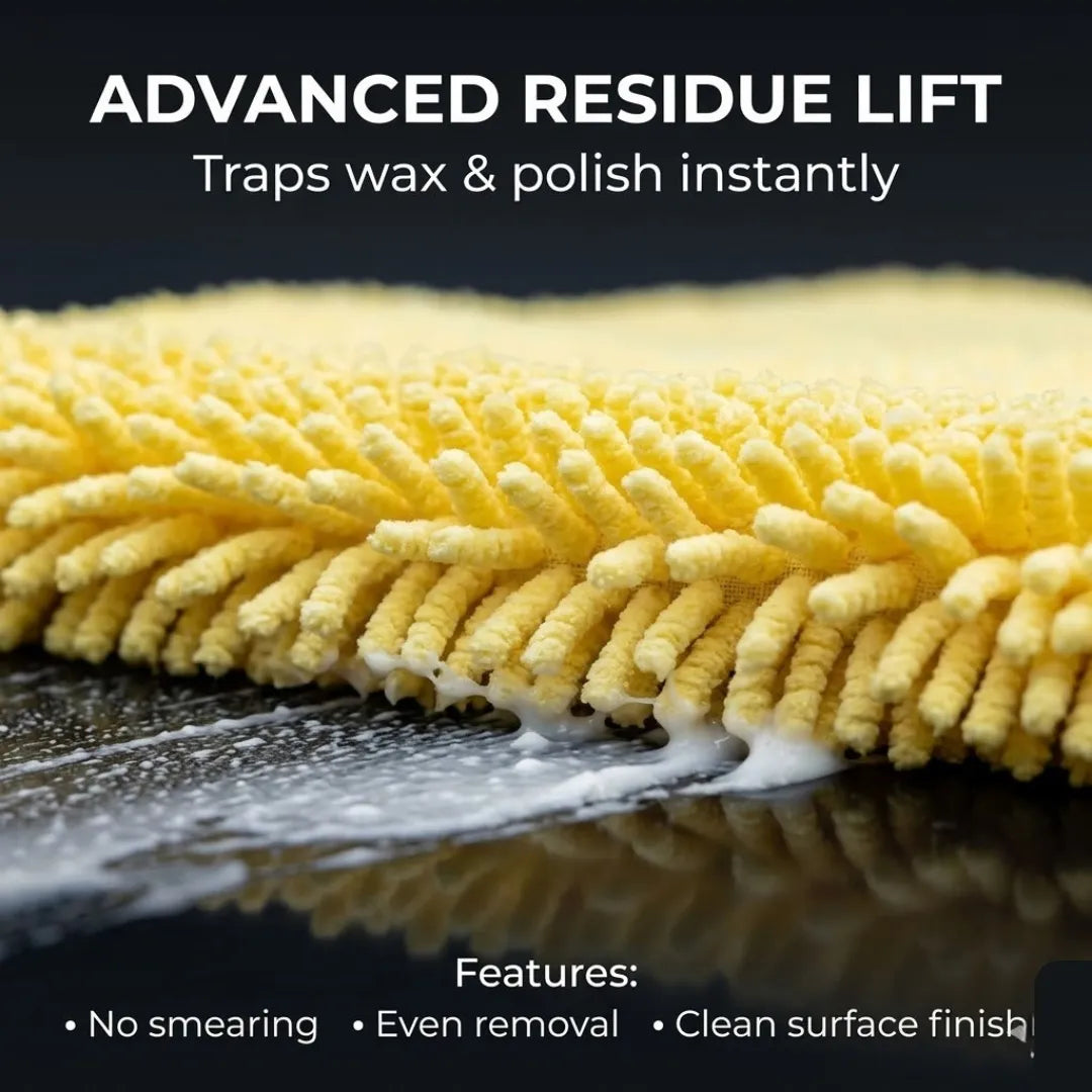 KOMBAT microfiber wax removal towel, 16x16 inches, lint-free, scratch-safe polishing and compound removal for cars.
