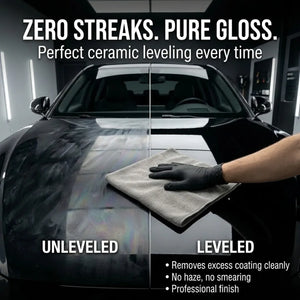 KOMBAT ceramic coating buffing towel, microfiber, 16x16 inches, 300 GSM, for residue removal and streak-free high-gloss finish.