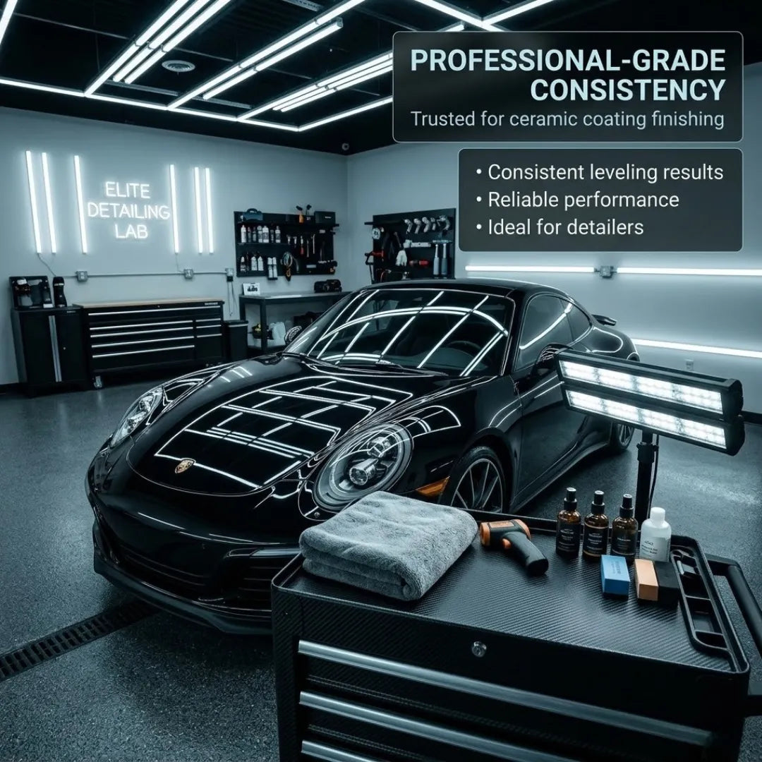 KOMBAT ceramic coating buffing towel, microfiber, 16x16 inches, 300 GSM, for residue removal and streak-free high-gloss finish.
