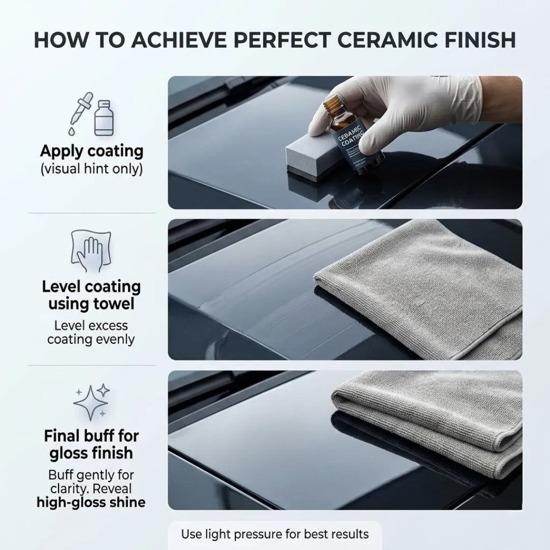 KOMBAT ceramic coating buffing towel, 16x16-inch microfiber towel with 300 GSM for streak-free, high-gloss finish and residue removal.