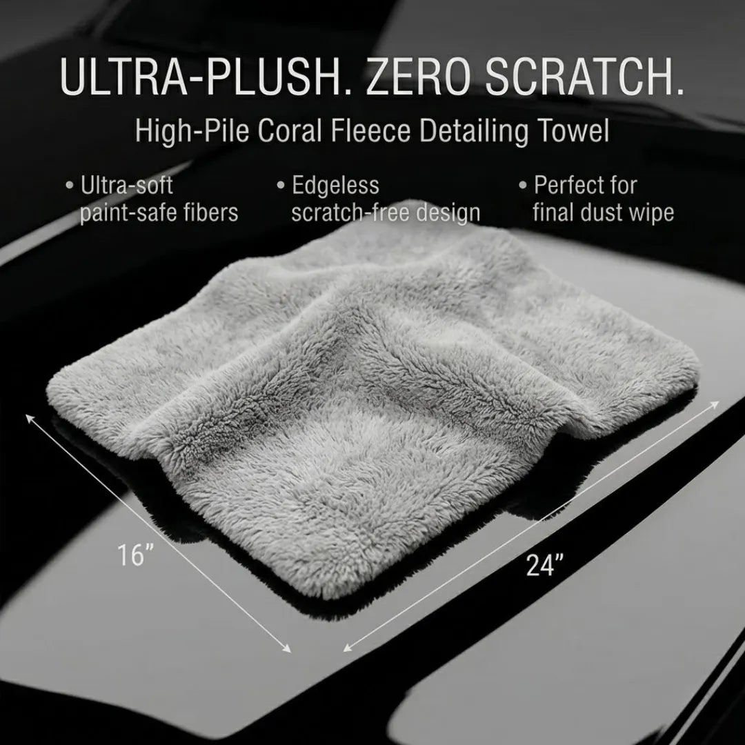 KOMBAT large coral fleece microfiber towel in grey, 16x24 inches, ultra-plush and scratch-free for dusting and detailing.