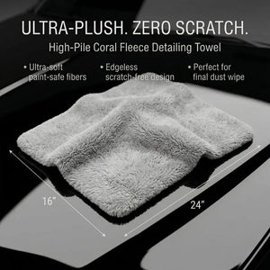 KOMBAT large coral fleece microfiber towel in grey, 16x24 inches, ultra-plush and scratch-free for dusting and detailing.