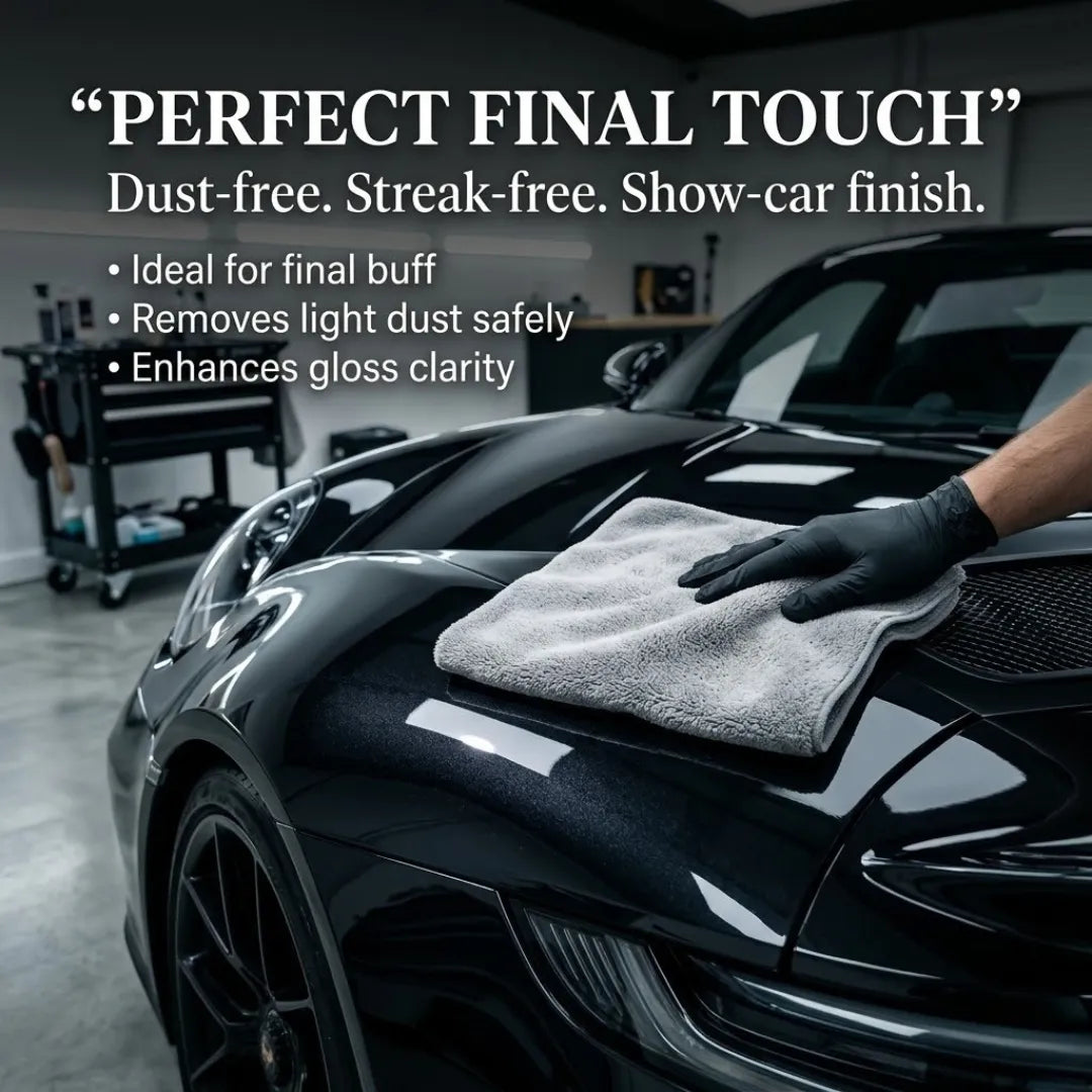 KOMBAT Coral Fleece Microfiber Towel in grey, large size 16x24 inches, ultra-plush, dust towel with 500 GSM for scratch-free detailing.