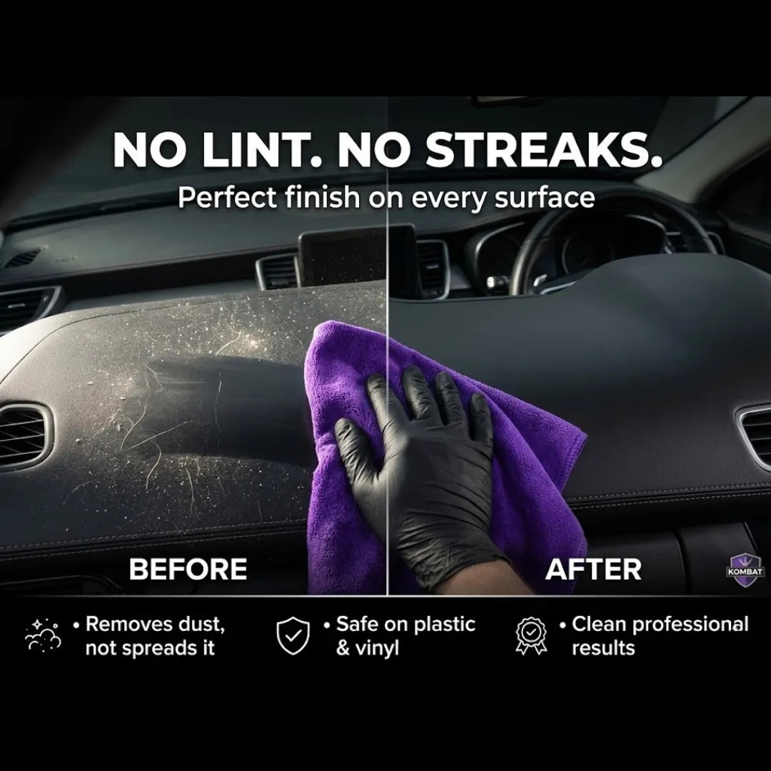 KOMBAT general purpose microfiber towel, 16x24 inches, 350 GSM lint-free detailing cloth for scratch-safe cleaning.