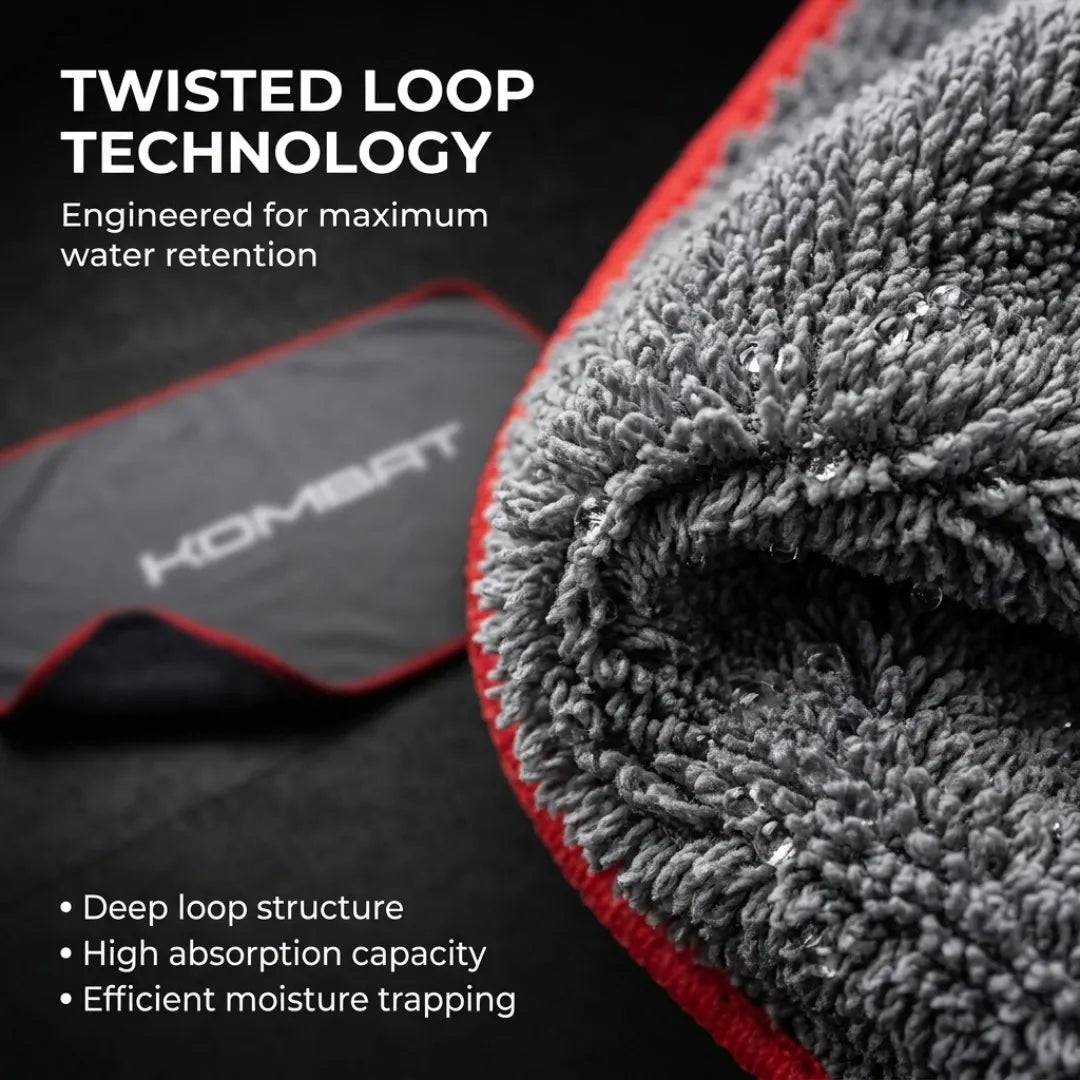 KOMBAT Twisted Loop Car Drying Towel microfiber towel, 16x24 inches, high water absorption, fast one-pass drying, scratch-free finish