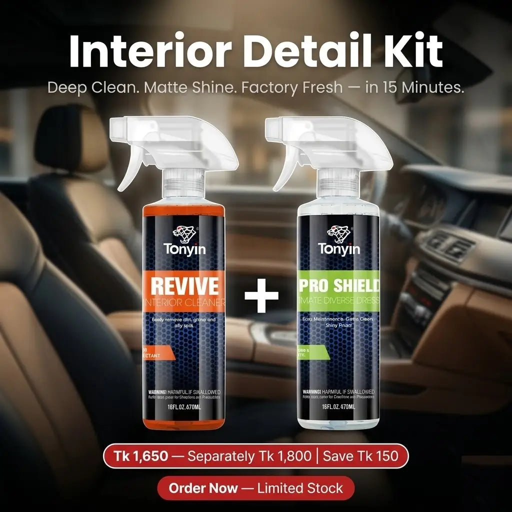Interior Clean & Shine Kit from Rocket Science Alliance featuring Revive Cleaner and Pro Shield for vehicle interior cleaning and protection.