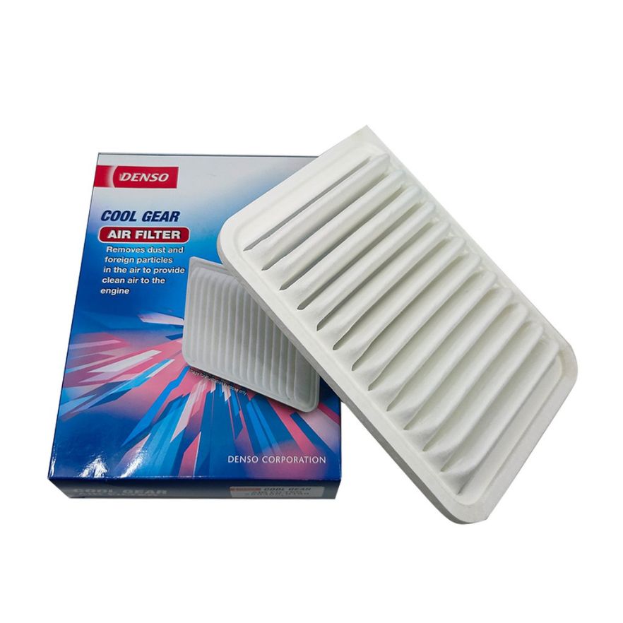 DENSO Cool Gear air filter 0100 for Toyota vehicles, showing the clean, rectangular filter element with branding details.