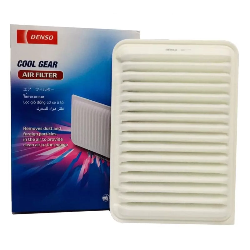 DENSO Cool Gear air filter 0210 installed in a Toyota vehicle, showcasing the durable filter design for optimal engine airflow.