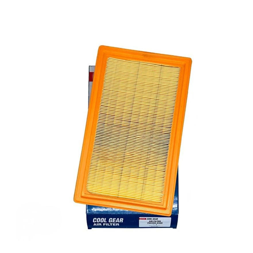 DENSO Cool Gear air filter 0300 showing the rectangular filter with a black frame and pleated filtering material