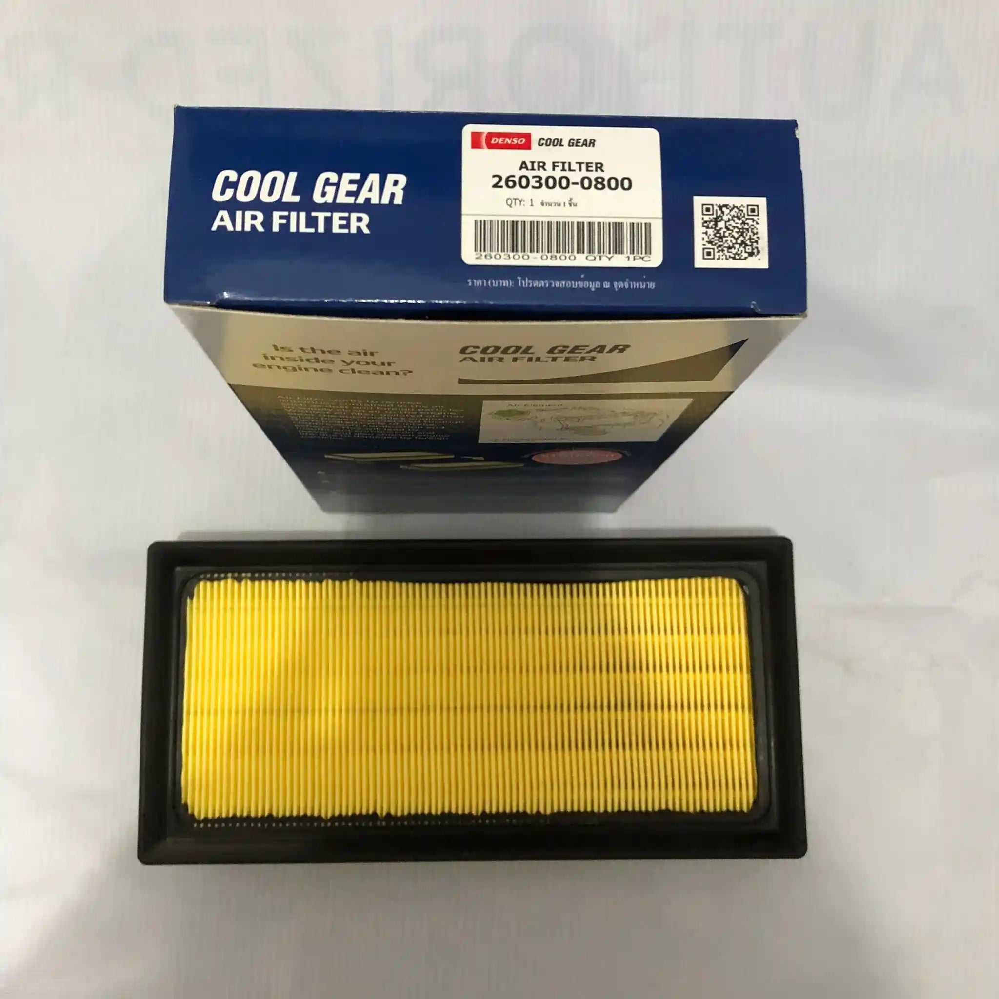 DENSO Cool Gear Air Filter 0800 for Mitsubishi vehicles, showing the clean, rectangular automotive air filter with branding.