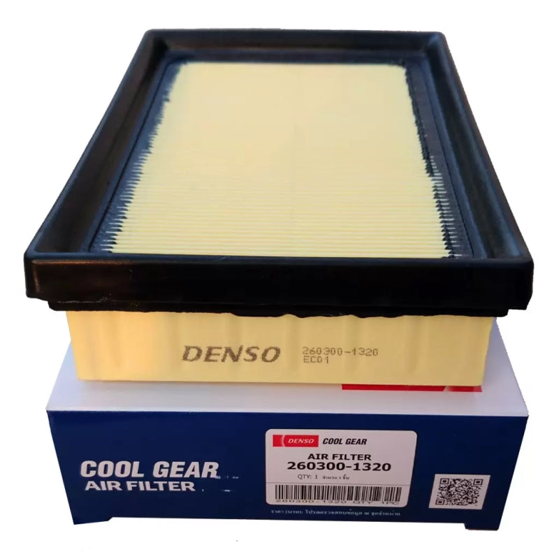 DENSO Cool Gear Air Filter 1320 for Toyota Hybrid vehicle, showing the clean, rectangular automotive air filter with DENSO branding