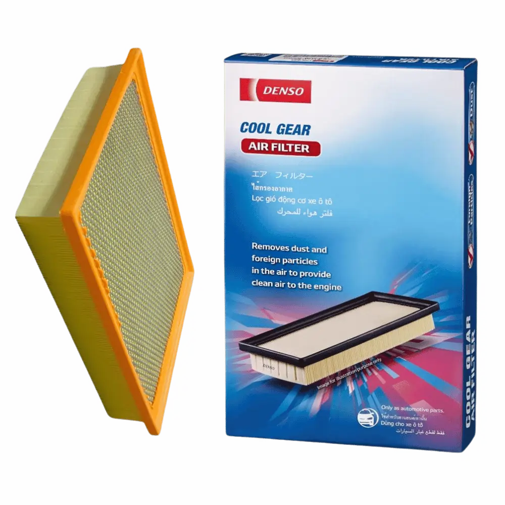 DENSO Cool Gear air filter 3090 for Mitsubishi vehicles, showing the clean, rectangular filter element with black plastic frame.