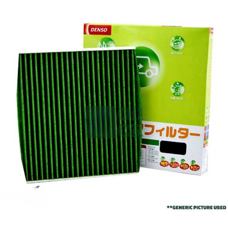 DENSO Cool Gear cabin filter 0910 installed in a Toyota vehicle, showing the clean filter component.