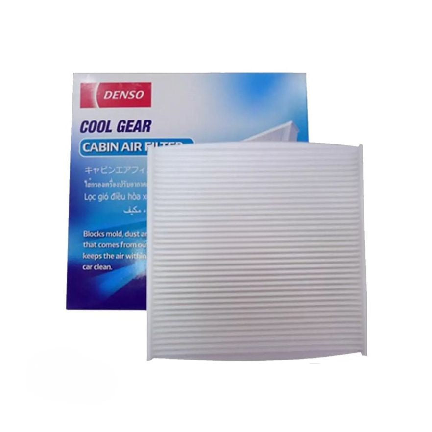 DENSO Cool Gear Cabin Filter 2340 installed in vehicle air conditioning system showing filter elements and frame