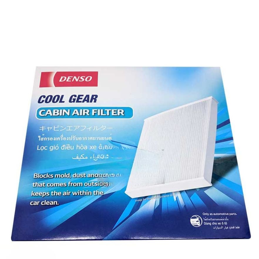 DENSO Cool Gear cabin filter 2520 installed in a Toyota vehicle, showing the black filter with DENSO branding.