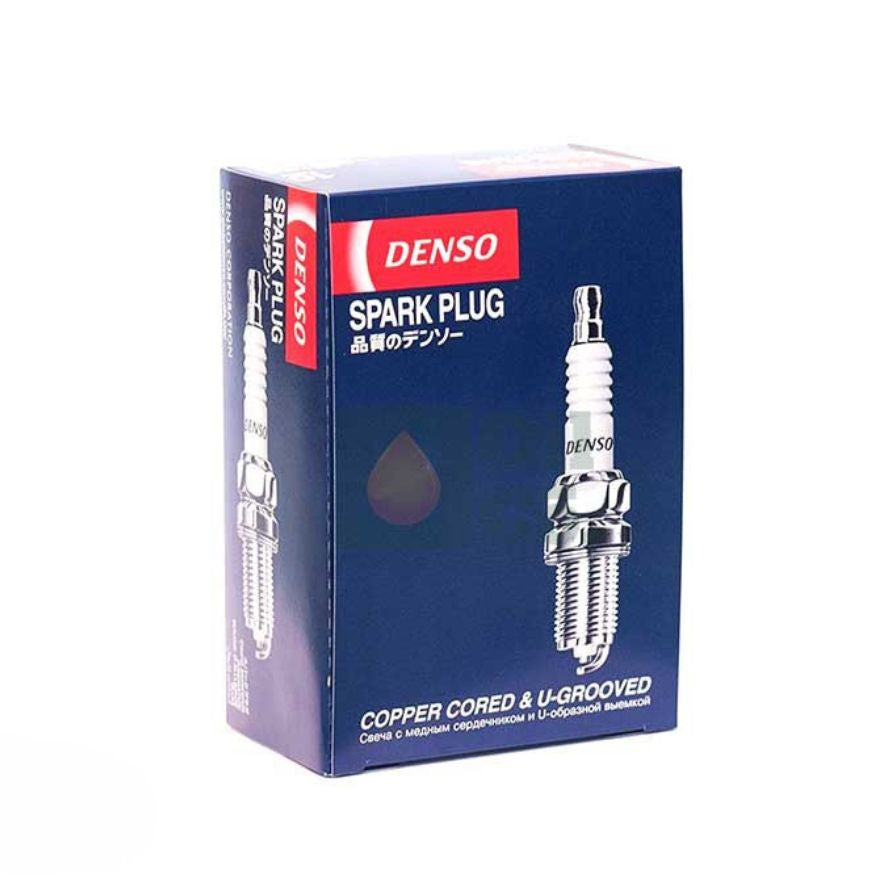 Set of four DENSO Copper K20PR-U11 spark plugs, automotive ignition components for optimal engine performance.