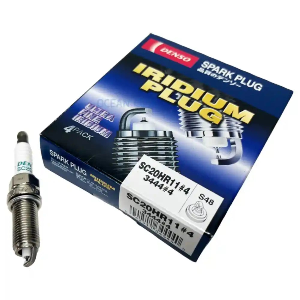 Set of four DENSO Iridium SC20HR11 spark plugs for optimal engine performance and reliable ignition.