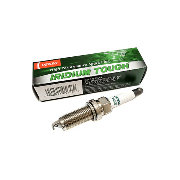 Set of four DENSO Iridium Tough VFK16 spark plugs, high-performance automotive ignition components.