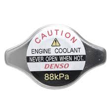 DENSO radiator cap 022510-4160 with metal handle and pressure release, designed for vehicle cooling systems.