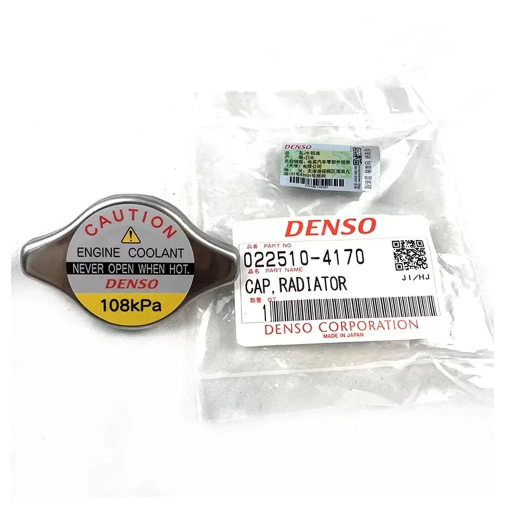 DENSO radiator cap 022510-4170, metal cap with rubber seal, designed for vehicle cooling systems.