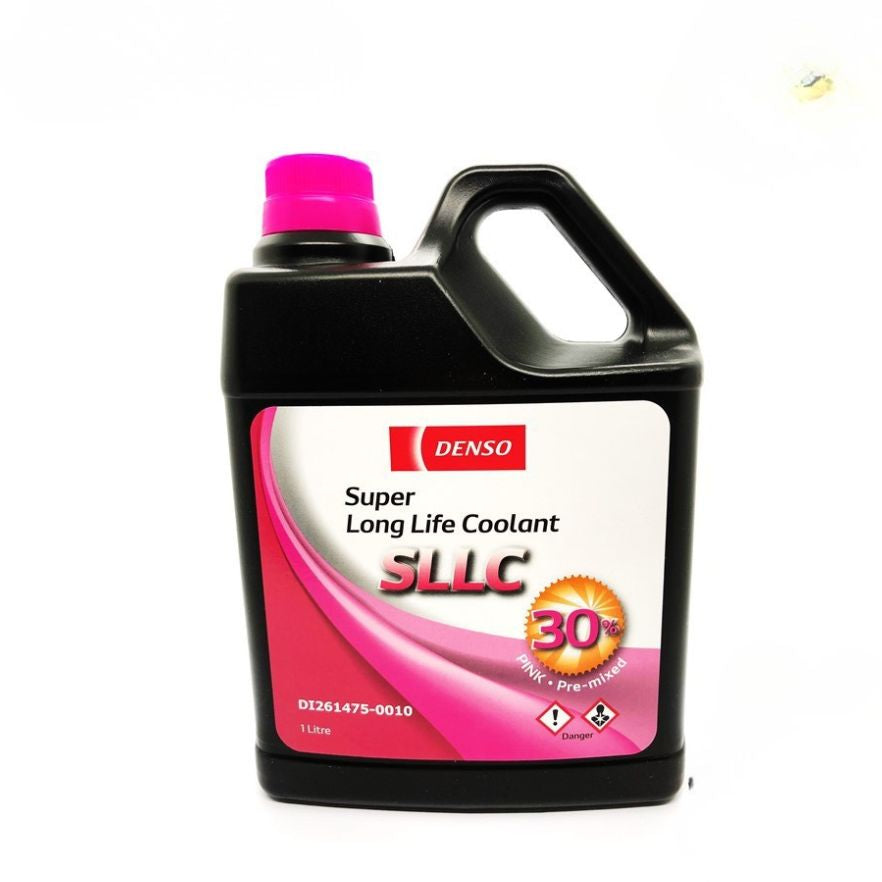 DENSO Super Long Life Premixed Coolant Pink 4L container, automotive engine coolant with extended protection and vibrant pink color.