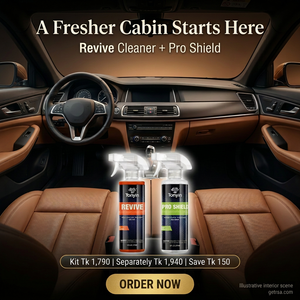 Interior Clean & Shine Kit from Rocket Science Alliance featuring Revive Cleaner and Pro Shield for car interior detailing.