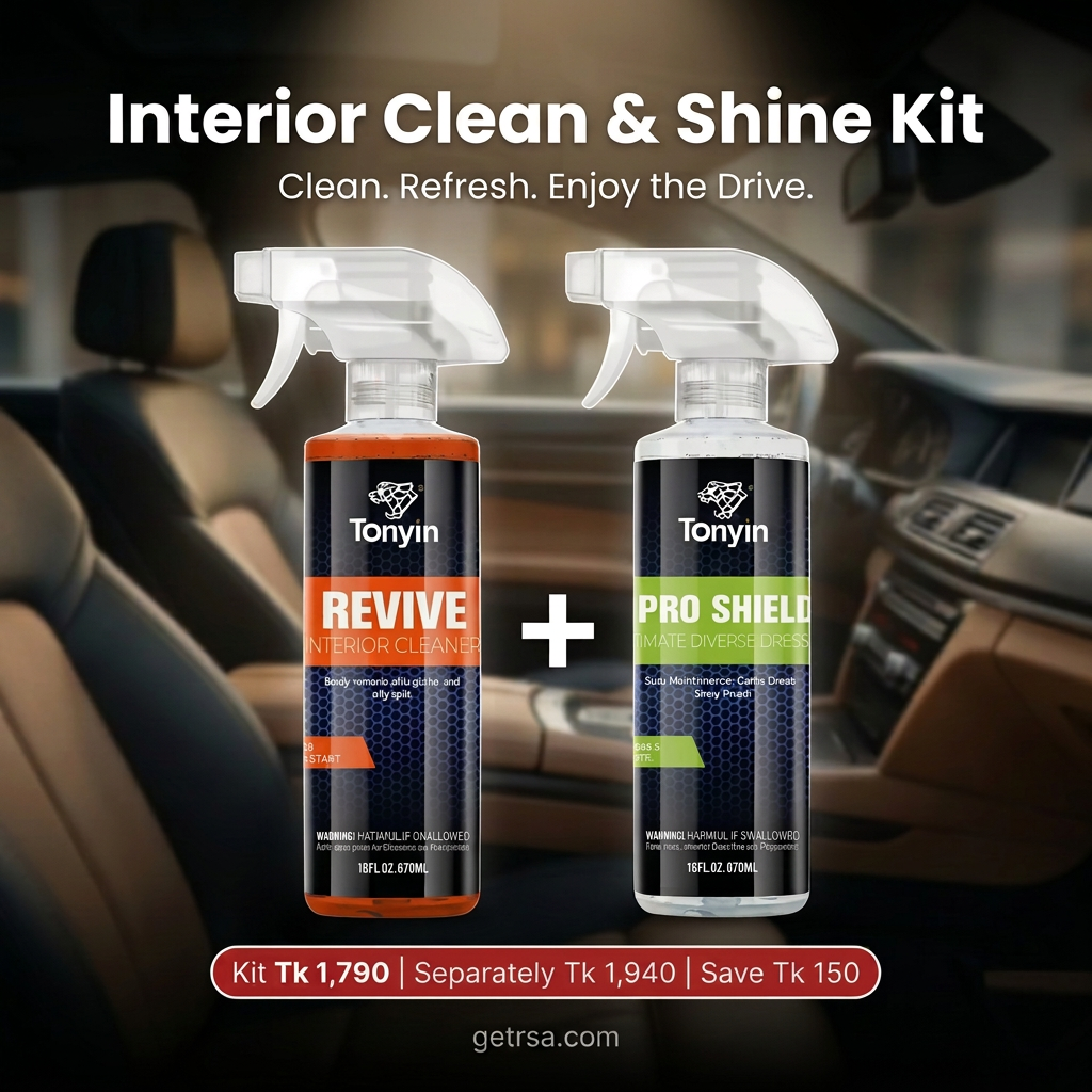 Rocket Science Alliance Interior Clean & Shine Kit with Revive Cleaner and Pro Shield for car interior cleaning and protection.
