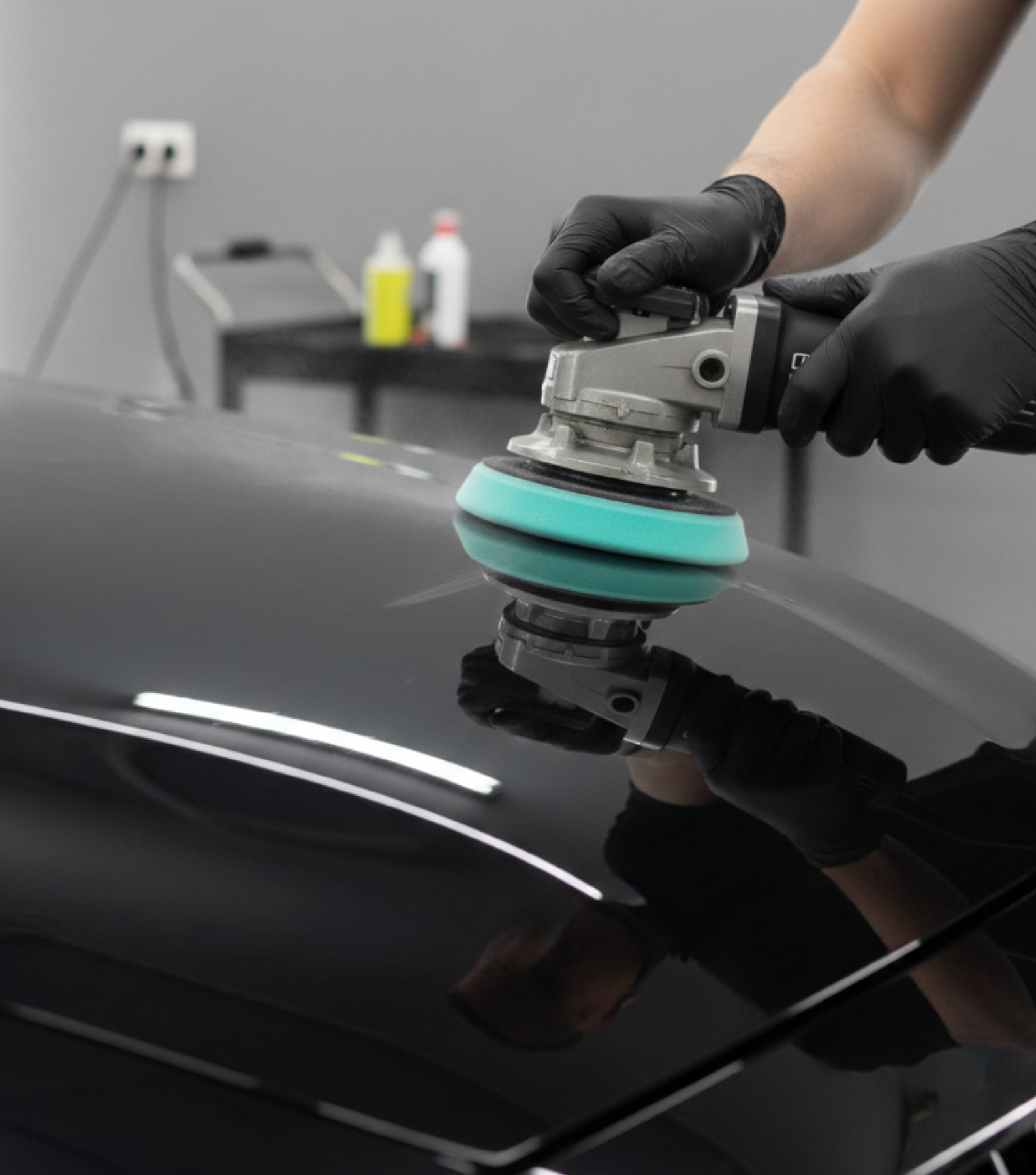 Beveled Triangle Foam Pad for Spot Remover by Rocket Science Alliance, heavy cut pro with hole for detailed polishing.