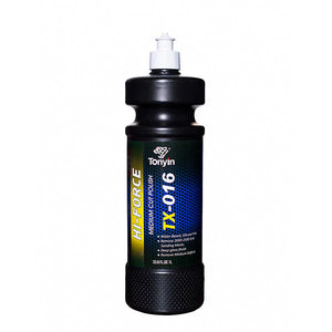 Medium Cut Polish (M+) by Rocket Science Alliance in a 1-liter bottle, showing smooth, glossy surface after polishing.